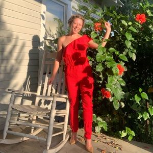 Red One Shoulder Jumpsuit